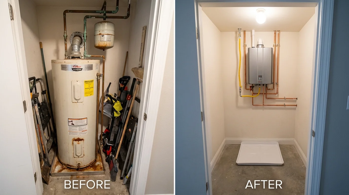 Tank water heater versus wall-mounted tankless unit comparison for Carlisle, KY homeowners