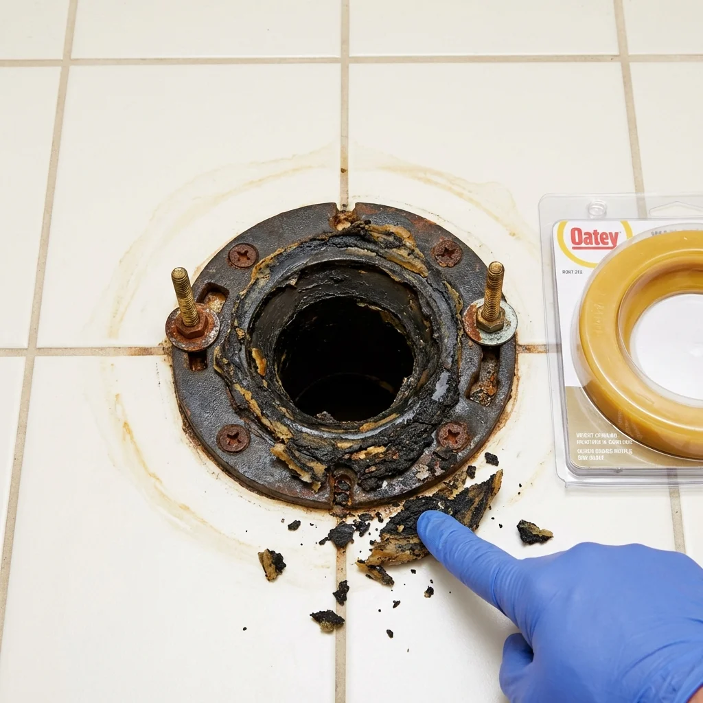 Failed wax ring showing water seepage at the base of a toilet in a Carlisle, KY home